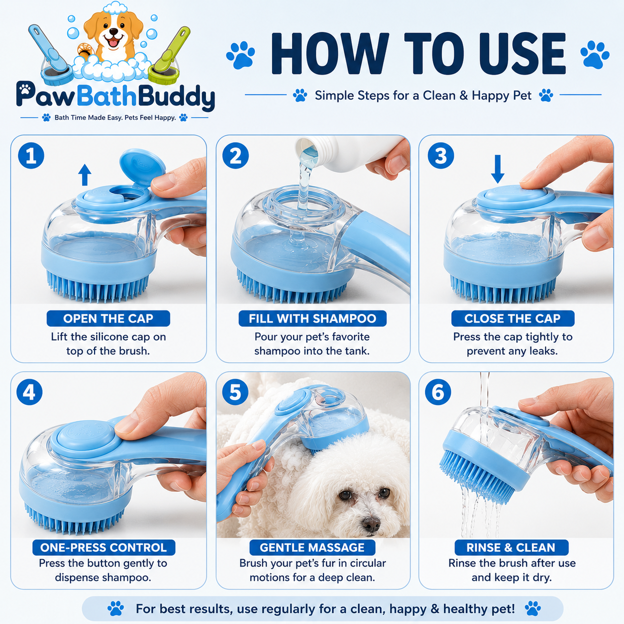 2-in-1 Pet Bath & Grooming Brush